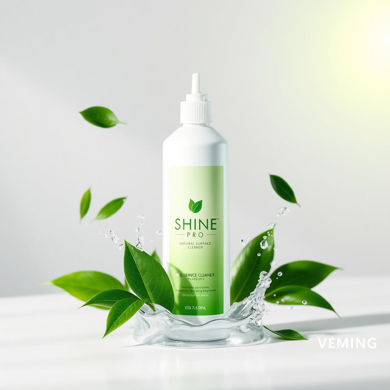 Shine Pro natural cleaner with leaves and water splash